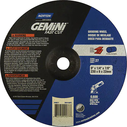 Gemini® Depressed Centre Grinding Wheels 7/8" - 66253049077