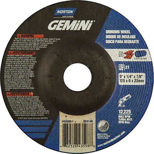 Gemini® Depressed Centre Grinding Wheels 7/8" - 66252843598