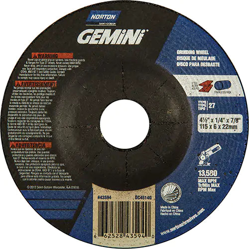 Gemini® Depressed Centre Grinding Wheels 7/8" - 66252843594