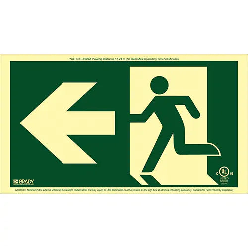 BradyGlo® Running Man Exit Sign with Left Arrow - 143527
