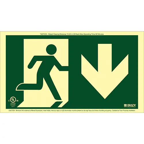 BradyGlo® Running Man Exit Sign with Down Arrow - 143539