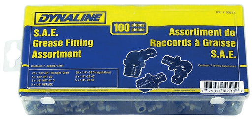 Dynaline 00112 S.A.E. Grease Fitting Assortm, 100 Pieces / 6 Sizes