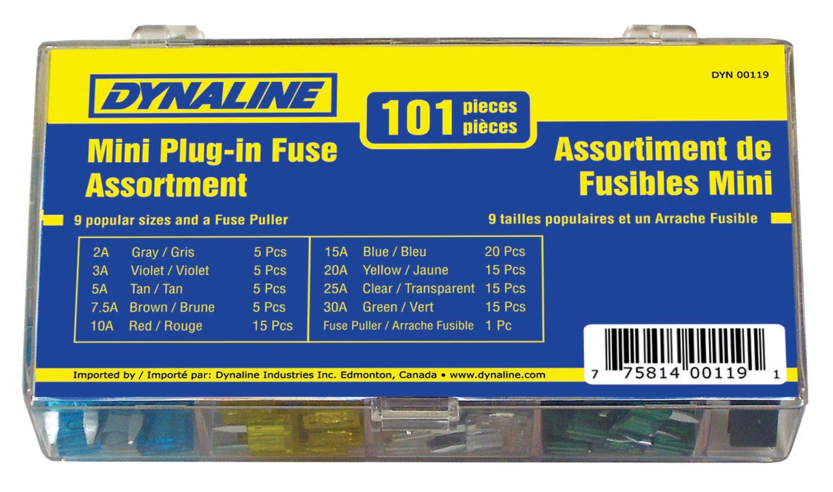 Dynaline (378) 00119 Mini Plug In Fuses, 9 Sizes / 100 Pieces +1 Puller