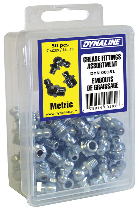 Dynaline (378) 00181 Metric Grease Fitting Dynakit, 7 Sizes / 50 Pieces