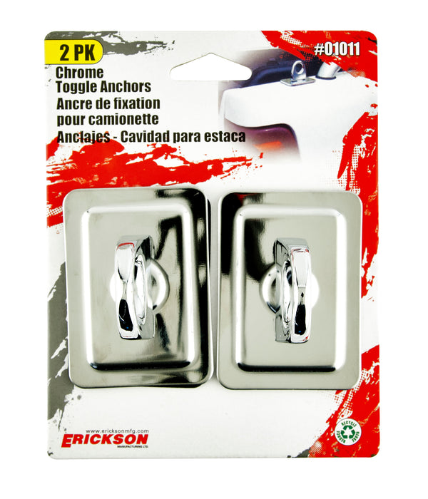 Erickson 01011 2 Pk. Stake Pocket Anchor with Chrome Upper & Toggle Base