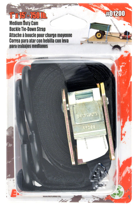 Erickson 01200 1"x15' 750 lb Cam Buckle Black