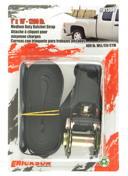 Erickson (447) 01300 1"x15' 1200 lb Ratchet Strap Black