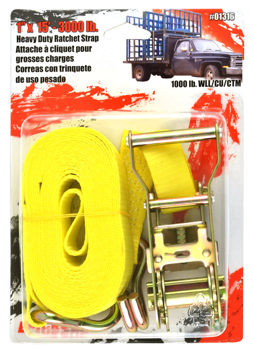 Erickson 01316 1"x15' 3000 lb Ratchet Strap Yellow