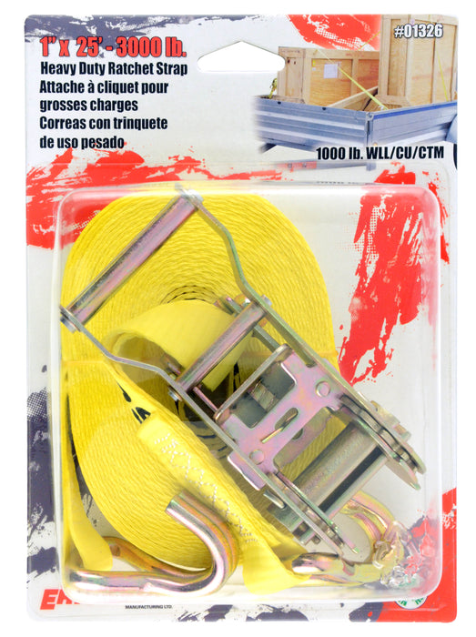 Erickson 01326 1"x 25' 3000 lb Ratchet Strap Yellow