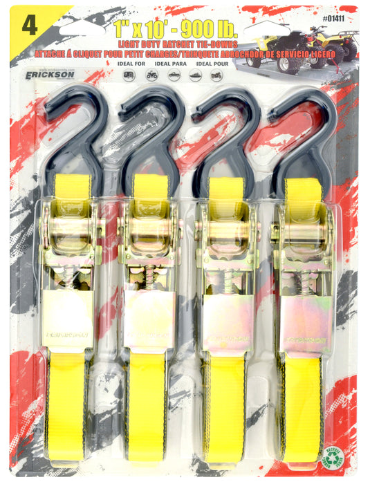 Erickson 01411 4 Pk. 1" x 10' 900 lb Ratchet Tie Down