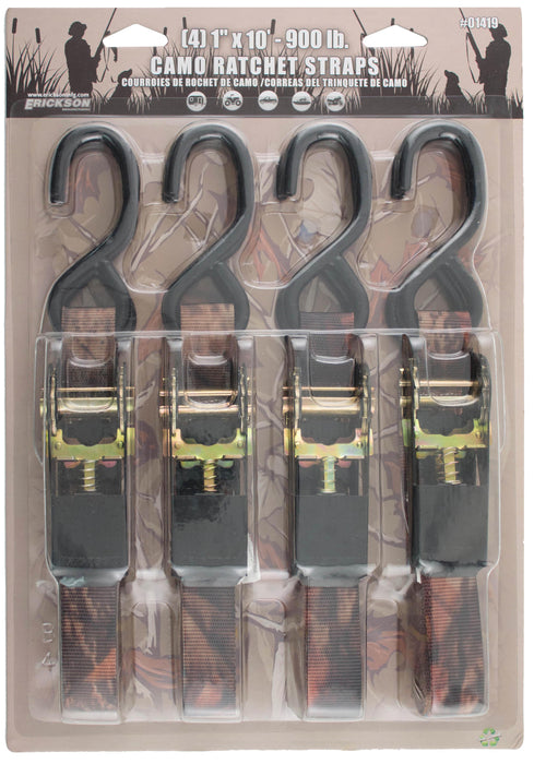Erickson 01419 4 Pk. 1"x10' 900 lb Ratcheting Tie Down Straps CAMO