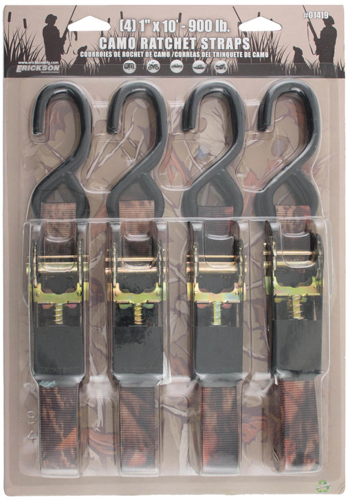Erickson 01419 4 Pk. 1"x10' 900 lb Ratcheting Tie Down Straps CAMO