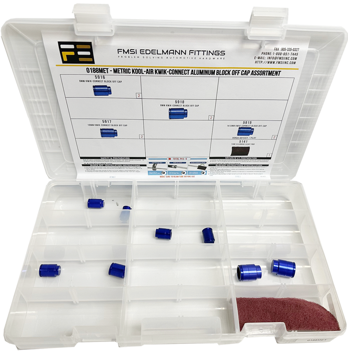 FMSI 0188MET Item No. 0188MET, Metric KOOL-AIR Kwik-Connect Aluminum Block Off Cap Assortment (8pcs)