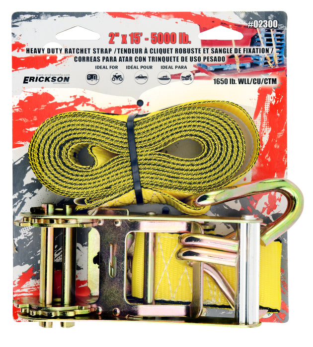 Erickson 02300 2"x15' 5000 lb Ratchet Strap Yellow