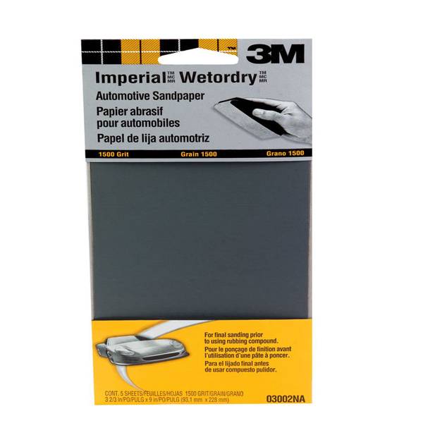 3M (815) 03002NA 3M™ Wetordry™ Sandpaper 03002, 3-2/3 in x 9 in, 1500 Grit, 5/Pack, 3M Stock No. 7100281874