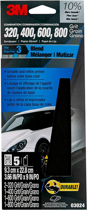 3M (815) 03024NA 3M™ Wetordry™ Assorted 03024, 3-2/3 in x 9 in, 5/Pack, 3M Stock No. 7100281985