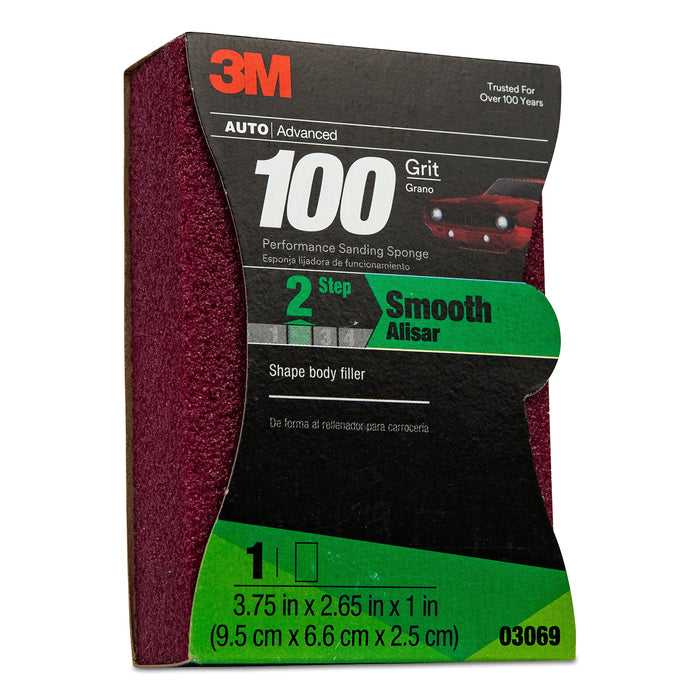 3M (815) 03069C 3M™ Performance Sanding Sponge, 03069, 100 grit, 1 in x 2 5/8 in (2.54 cm x 6.67 cm), 1 per pack, 3M Stock No. 7010328055