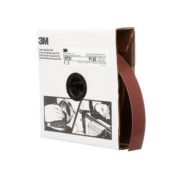 3M 19781 3M™ Utility Cloth Roll, 314D, P120, 1 in x 60 ft (25.4 mm x 18.29 m), Colour: Maroon, 3M Stock No. 7000118503