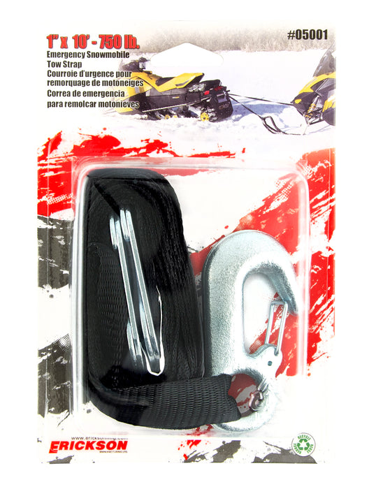 Erickson (447) 05001 (1) 1"x10' 750 lb Emergency Snowmobile Tow Strap Black