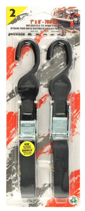 Erickson (447) 05700 2 Pk. 1"x6' 750 lb Motorcycle/ATV Cam Buckle Strap.