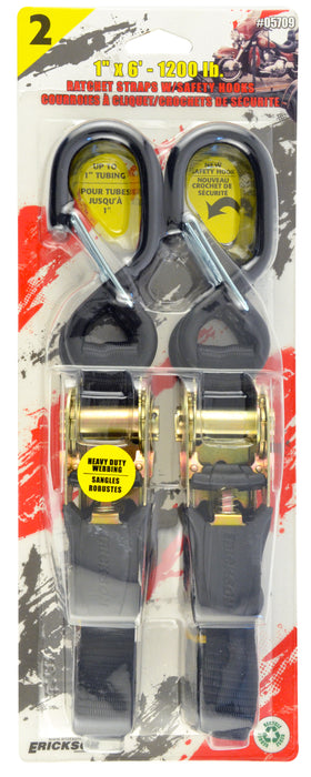 Erickson 05709 1"x6' 1200 lb HD Motorcycle Strap w/ Safety Hks Black