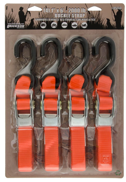 Erickson 05740 4 Pk. 1"x6' 2000 lb Sportsman Tie Down Hunter Orange