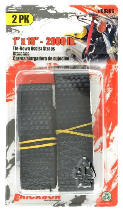 Erickson (447) 06303 2 Pk. 1"x18" 2000 lb Assist Straps Black