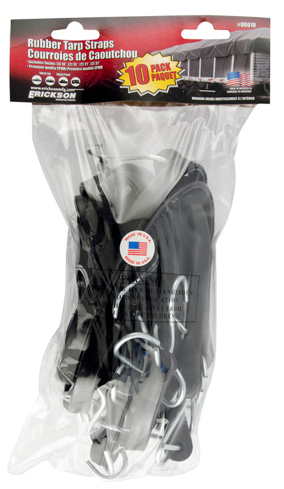 Erickson 06610 10 Pk. Rubber Tarp Straps 10", 15", 21", 31" *MADE IN AMERICA