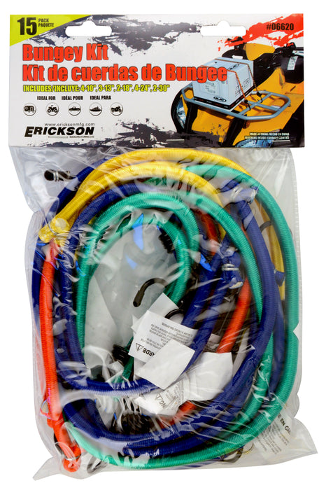 Erickson 06620 15 Pk. Bag Assortment of Bungee 10", 13", 18", 24", 30" Standard Bungee