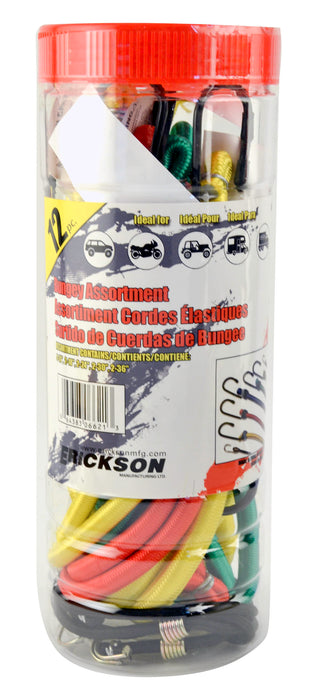 Erickson 06621 12 Pk. Jar Assortment of Bungee 10", 18", 24", 30", 36" Solid Bright Colours