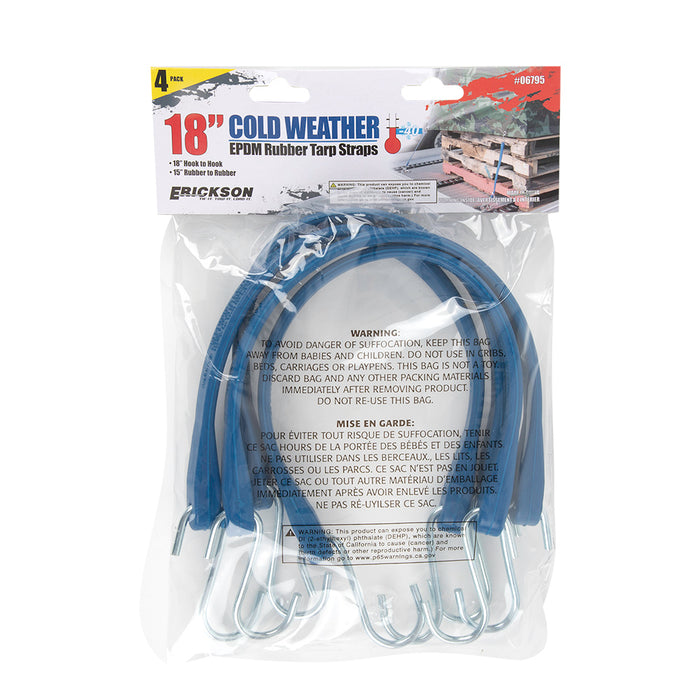 Erickson (447) 06795 Industrial 18" EPDM. Cold Weather. Blue Rubber Tarp Straps, 4 Pack