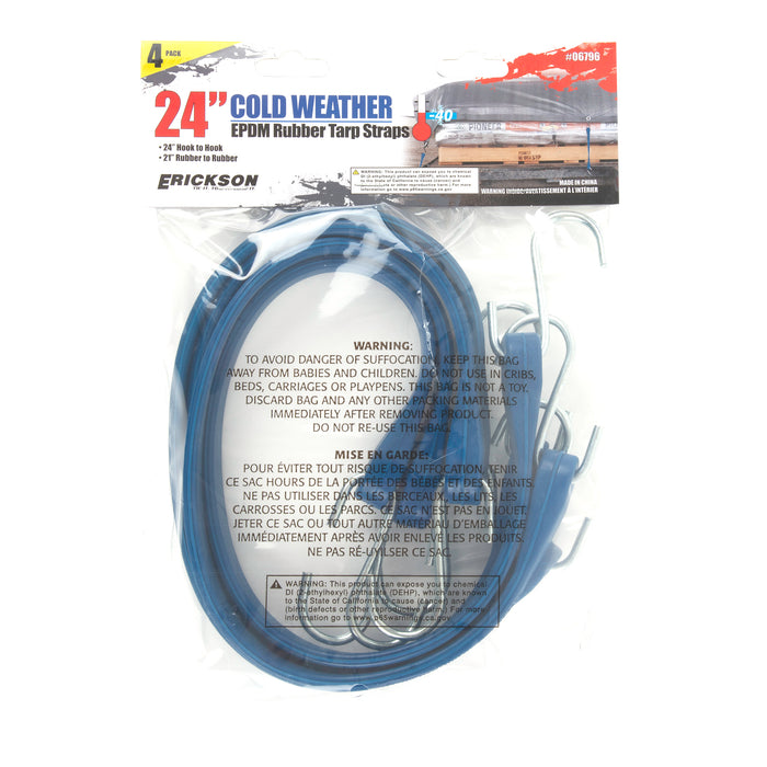 Erickson (447) 06796 Industrial 24" EPDM. Cold Weather. Blue Rubber Tarp Straps, 4 Pack
