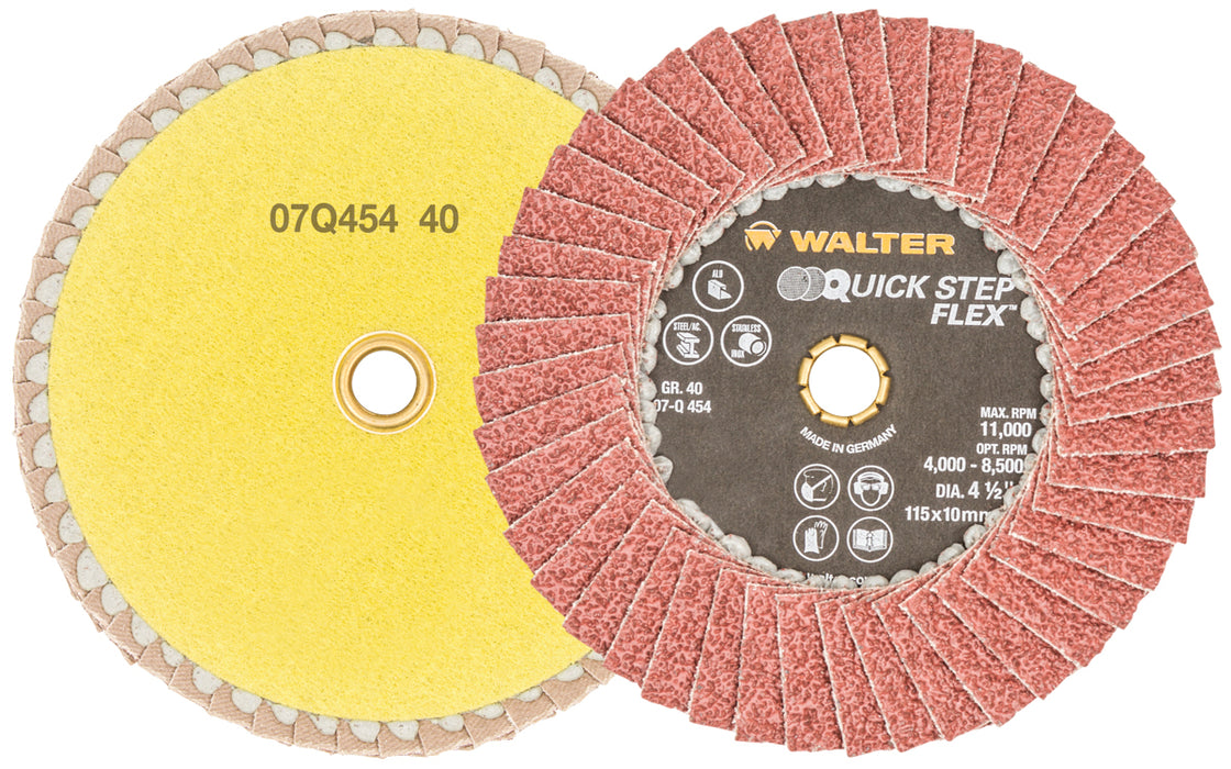 Walter (365) 07Q454 4-1/2" GR40 QUICK-STEP™ FLEX FLAP DISC PK10 MAX RPM: 11,000