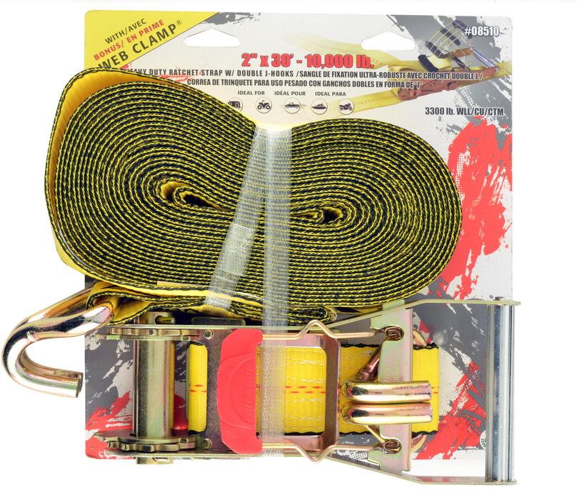 Erickson 08510 2" x 30' Ratchet Strap w/Dbl J hppks 10M