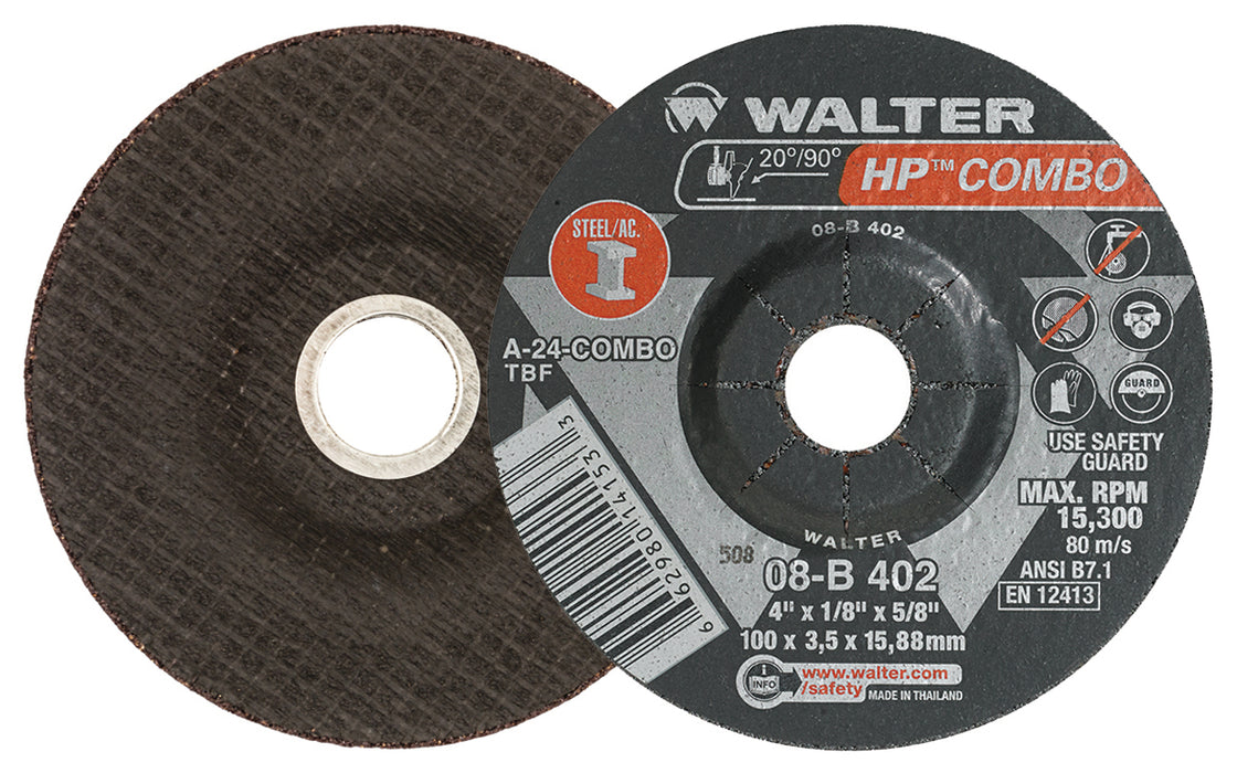 Walter (365) 08B402 HP COMBO GRINDING WHEEL 4 X 1/8" X 5/8" TYPE 27 PK 25