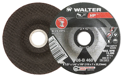 Walter 08B460 HP GRINDING WHEEL 4-1/2" X 1/4" X 7/8" TYPE 27 PK 25
