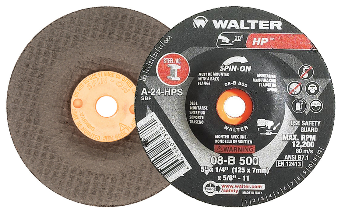 Walter (365) 08B500 HP GRINDING WHEEL SPIN-ON 5" X 1/4" X 5/8"-11 TYPE 27S PK 20