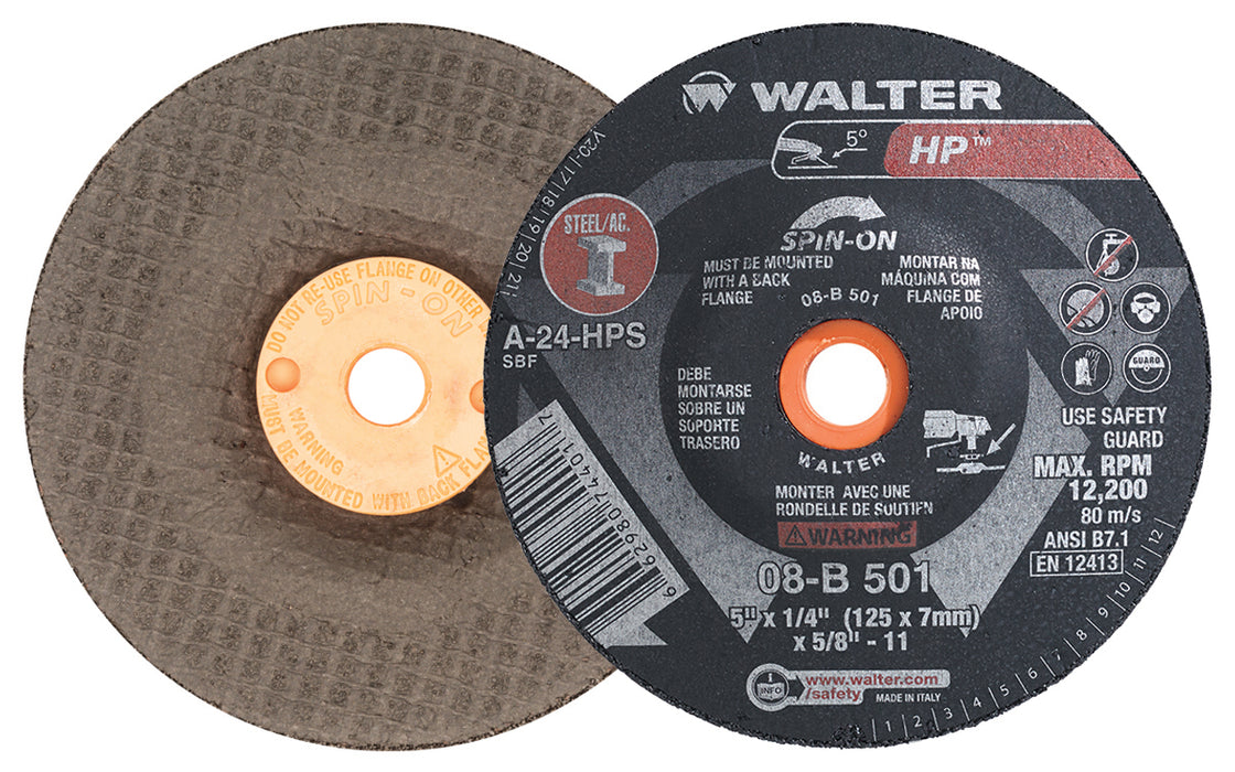 Walter (365) 08B501 HP GRINDING WHEEL SPIN-ON 5" X 1/4" X 5/8"-11 TYPE 28S PK 20
