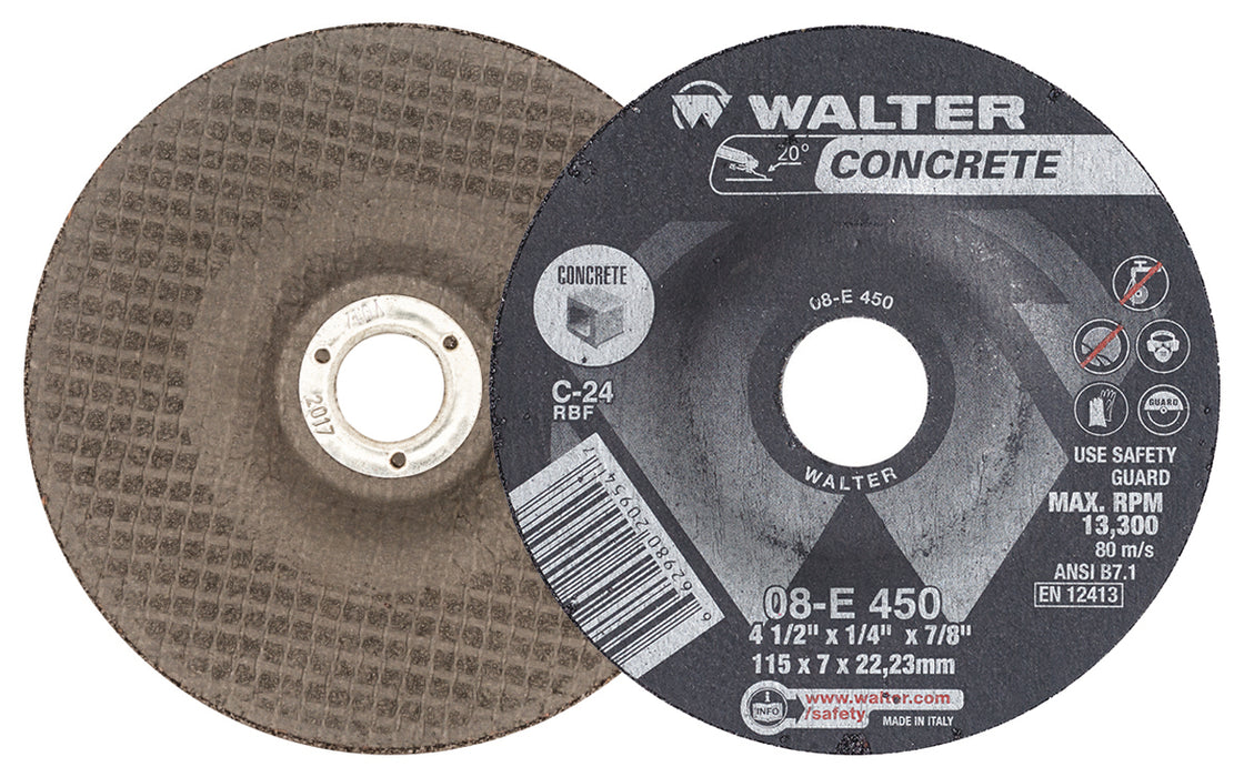 Walter 08E450 CONCRETE™ GRINDING WHEELS 4-1/2" X 1/4" C-24 PK 25