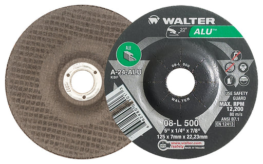 Walter 08L500 ALU™ Grinding Wheel 5" X 1/4" X 7/8" TYPE 27 GRIT: A24 PK 25
