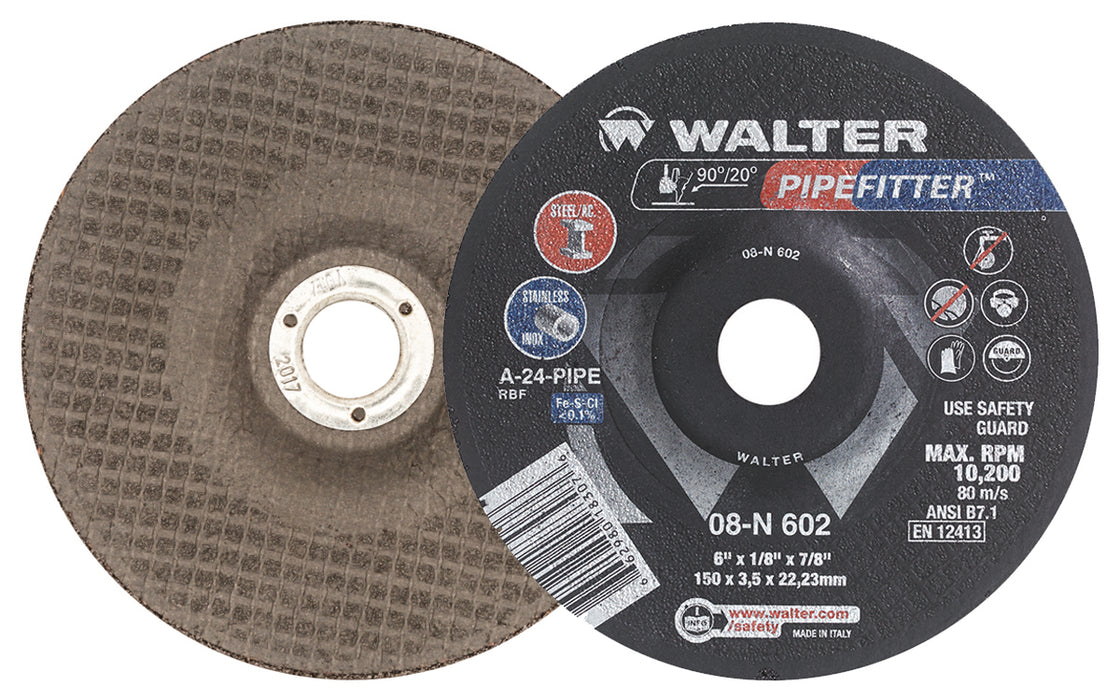 Walter (365) 08N602 PIPEFITTER™ Grinding Wheel 6 X 1/8" X 7/8" TYPE 27 GRIT: A24 PK 25