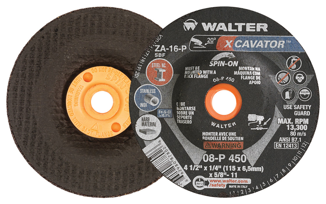 Walter (365) 08P450 XCAVATOR™ Grinding Wheel 4-1/2" X 1/4" SPIN-ON PK 20