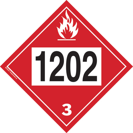 Brady 090821202 Sign 1202 Flammable Liquid 3 Placard - Vinyl 10.75 in H x 10.75 in W Red on White