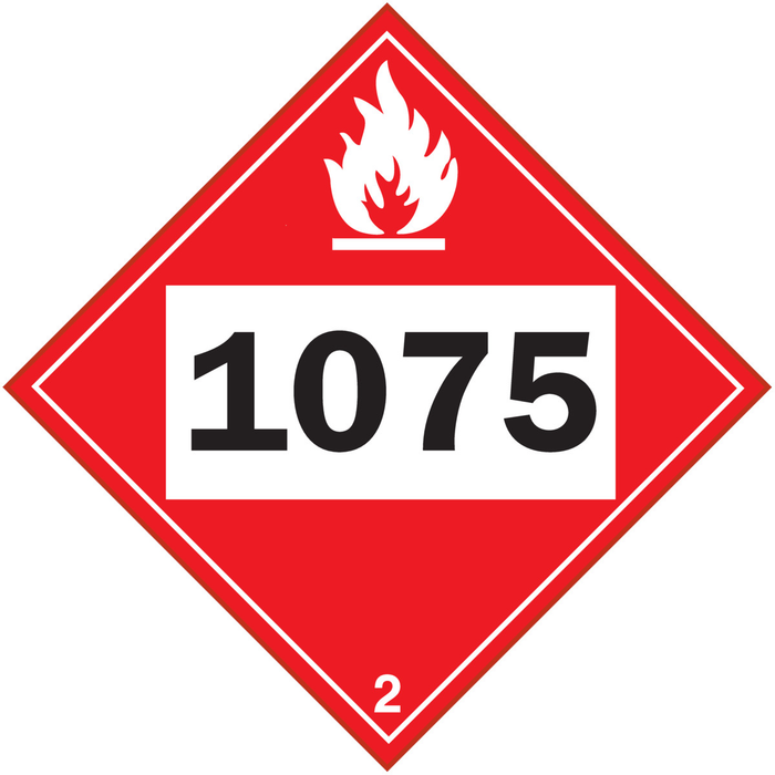 Brady (458) 090921075HDPE Sign Class 2 UN 1075 Flammable Gas TDG Placard -HDPE 10.75 in H x 10.75 in W Black, Red on White