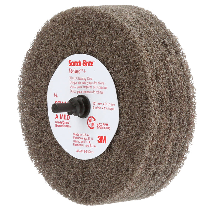 3M (815) 07410 Scotch-Brite™ Rivet Cleaning Disc, MED, 4 in x 1-1/4 in (10.16 cm x 3.18 cm), Colour: Brown, 3M Stock No. 7000120778