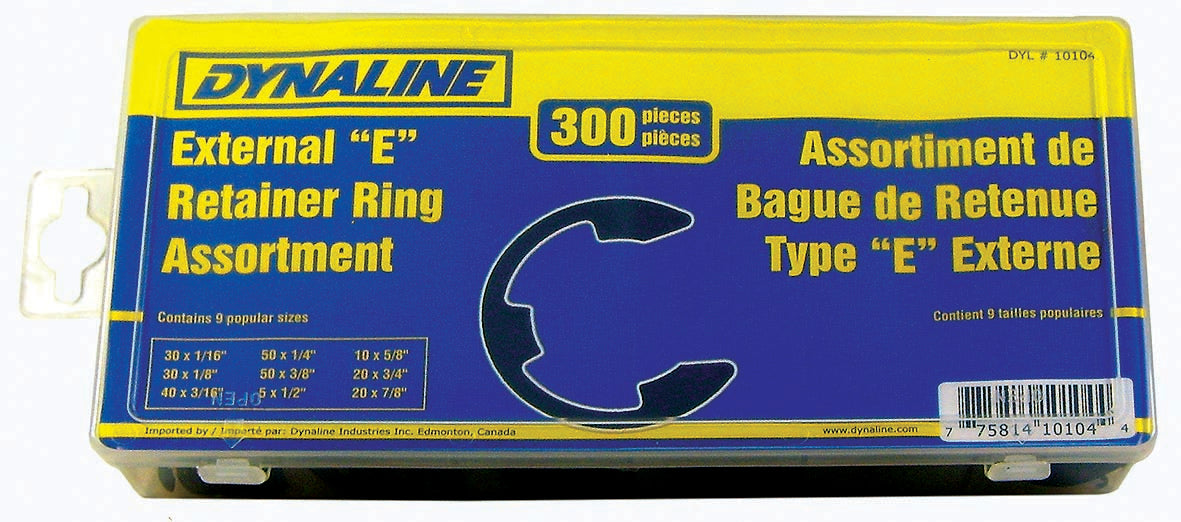 Dynaline (378) 10104 E Retainer Ring Assortment, 300 Pieces / 9 Sizes