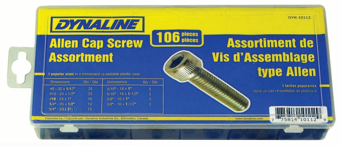 Dynaline (378) 10112 Allen Cap Screw Assortment, 106 Pieces / 9 Sizes