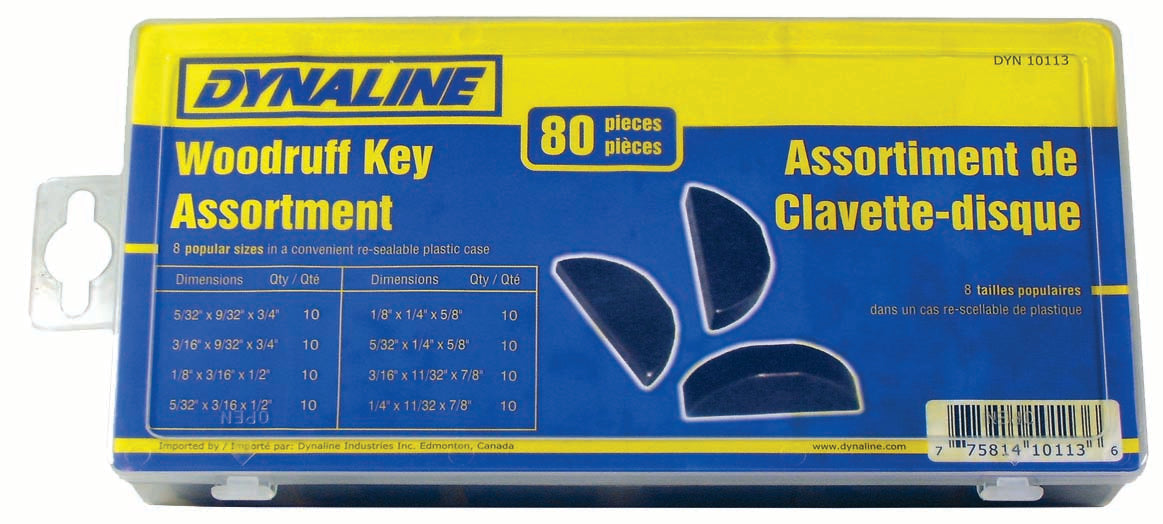 Dynaline (378) 10113 Woodruff Key Assortment, 80 Pieces / 8 Sizes