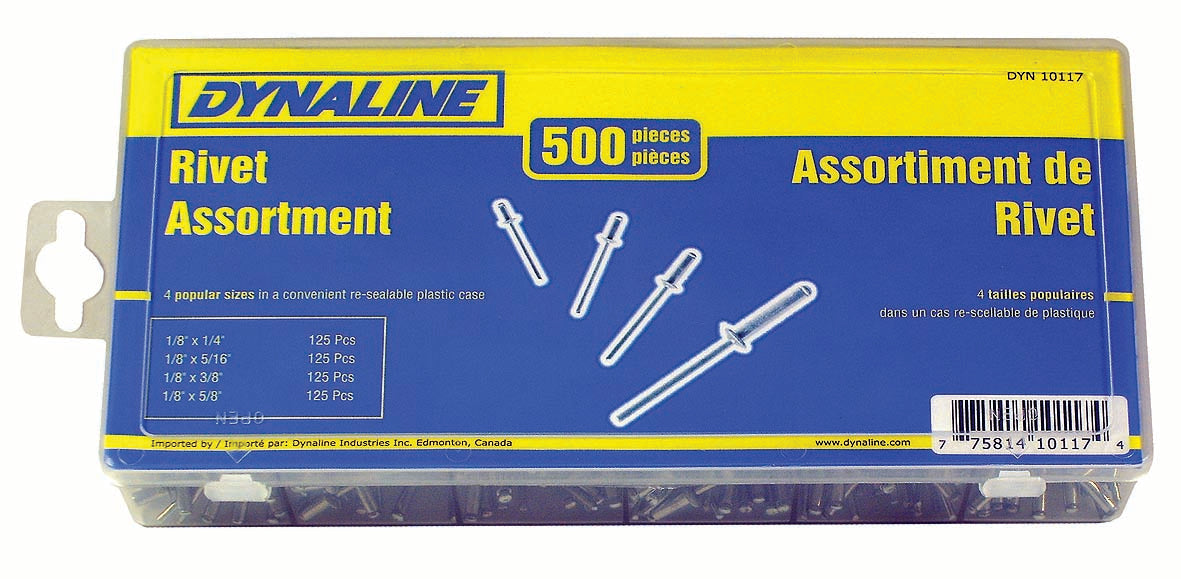 Dynaline (378) 10117 Rivet Hardware Assortment, 500 pcs / 4 sizes