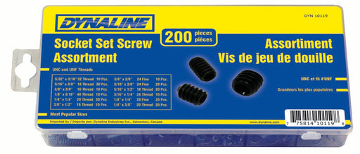 Dynaline 10119 Socket Set Screw Assortment, 200 Pieces / 12 sizes SAE